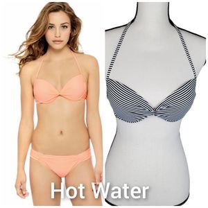 Hot Water Black & White Twist Knot Bikini Top Med